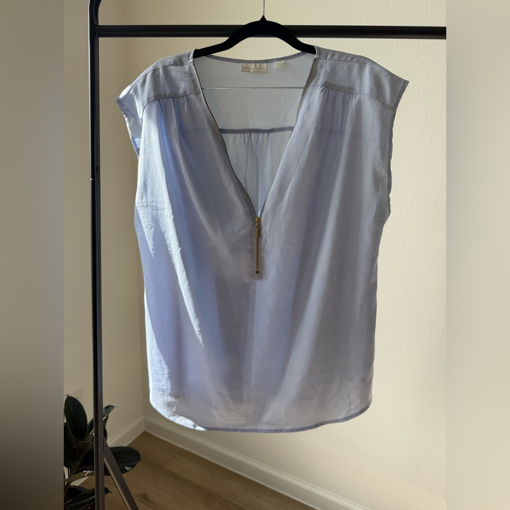 New York & Company Light Blue Blouse with Zipper Detail